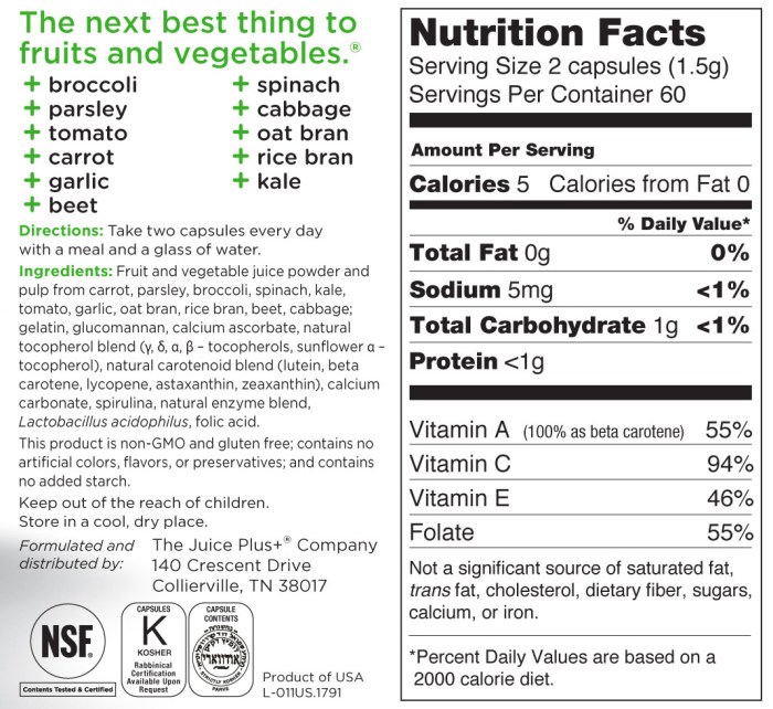 Juice plus gummies nutrition facts